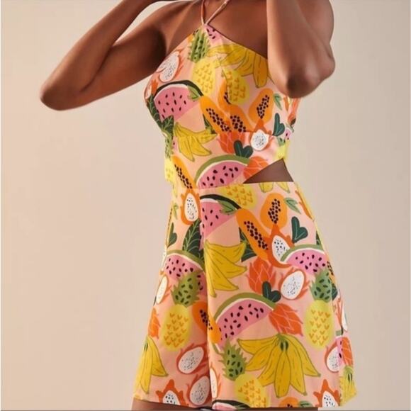 Anthropologie Hutch Orange Yellow Pink Mixed Fruit Halter Romper NWT Size 4 - Picture 3 of 16